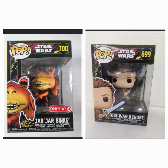 Obi Wan Kenobi 699 & Jar Jar Binks 700 Funko Pop set NIB - Picture 1 of 9